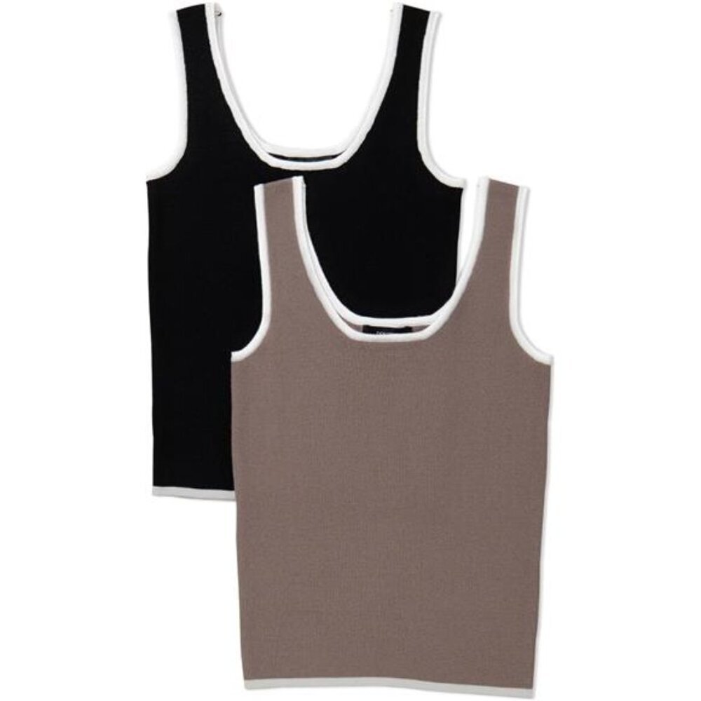 2 Pack Tank Top Scoop Neck Ribbed Knit Color Block Slim Fitted Cami Tops Shirts